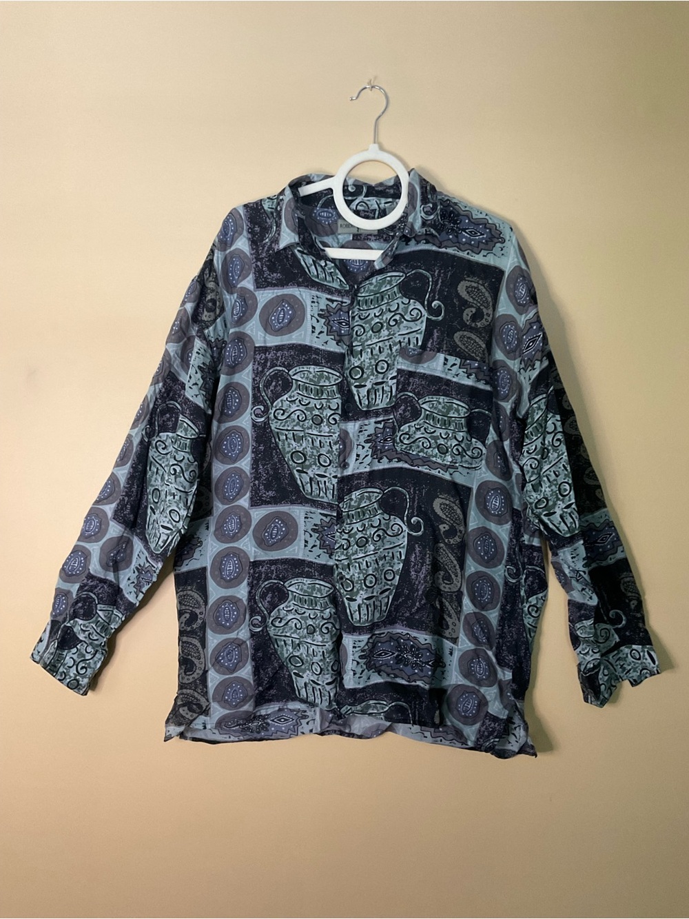 Robert Stock Vintage Silk Patterned Long-Sleeve Button Shirt